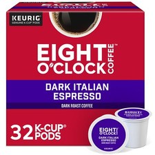 Eight O'Clock Coffee Dark Italian Roast K Cup Pods 32 Count Kosher Recyclable