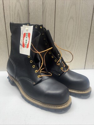 VTG Hy-Test Steel Toe Logger Leather  Blk NOS Boots Z41 435 13D Made In USA