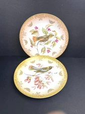 Set 2 Mitterteich Bavaria Germany 7.5" Decorative Bird Plates with Gold Accents