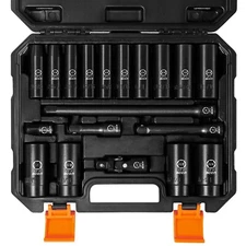 19pcs 1/2" Drive Deep Impact SAE Socket Set, 3/8"-1-1/4", Cr-V Steel, Extensions