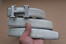 White Genuine CROC Leather SKIN Men's Belt - W 1.3"