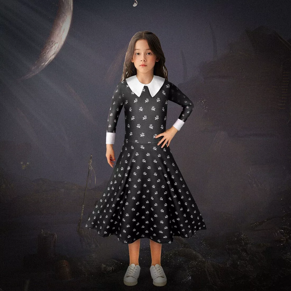 Wednesday adams inspired halloween costume for kids ootd