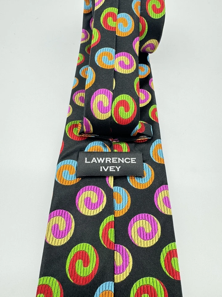 Corbata Lawrence Ivey negra abstracta círculos 100 % seda cosida a mano corbata de lujo $125 Foto 4 de 4