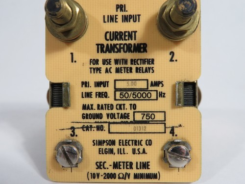 Simpson 01312 Current Transformer 5A 10V 750V 50/5000Hz USED - Picture 3 of 3