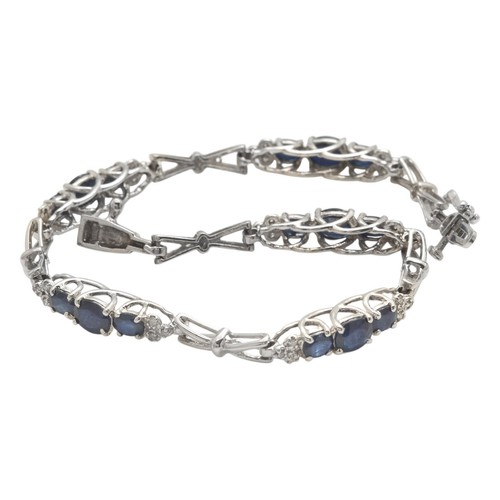 3.00Ct Natural Blue Sapphire and Diamond 14K Solid White Gold Bracelet - Picture 5 of 8