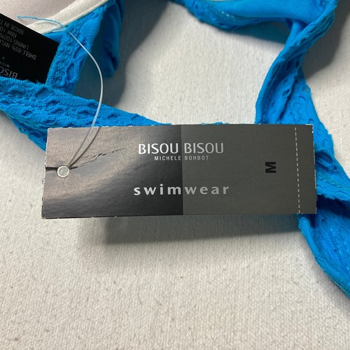 Bisou Bisou Womens Bikini Top sz M Turquoise Blue Swim Halter Lace Overlay NEW - Picture 3 of 15