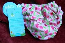 IPLAY REUSABLE ABSORBENT PINK TULIP SWIMSUIT BABY DIAPER Size 6 months 10-18 Lbs