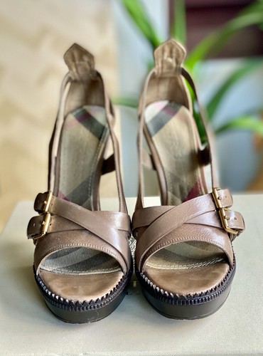 BURBERRY Heels Sandals Leather Platform Pumps Bridle House Check IT38 - Picture 7 of 12