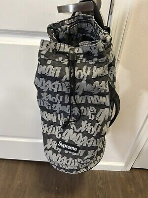 Supreme Fat Tip Jacquard Denim Backpack Black SS22 Supreme New York 2022  New | eBay