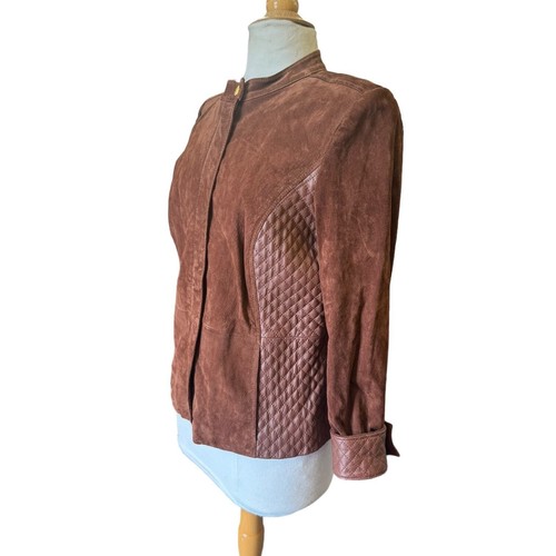 Rexy Moto Jacket Brown Quilted Leather and Suede Zip Up Jacket by Isaac Mizrahi - Picture 5 of 10