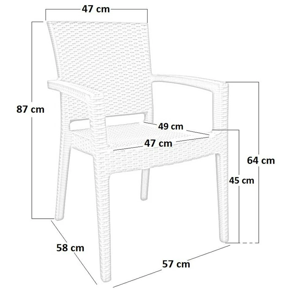 Chaise Fauteuil Plastique Effet Rotin Avec Accoudoirs Couleur Blanc - Photo 2/4