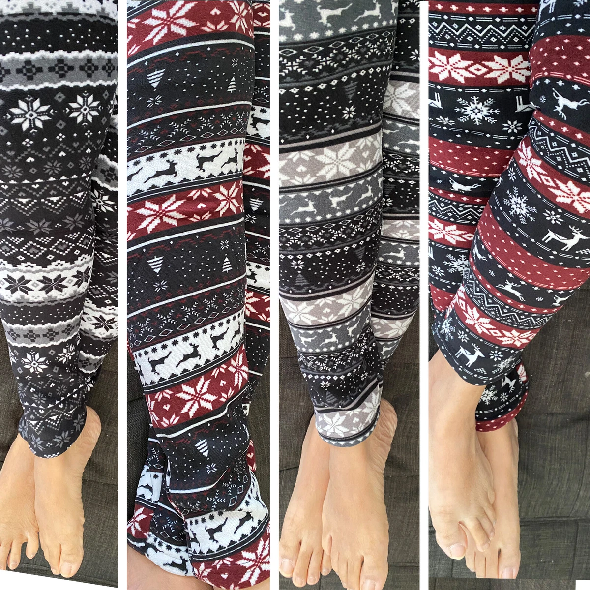 Fur Lined Print Leggings Warm Winter Fleece Stretch Pants