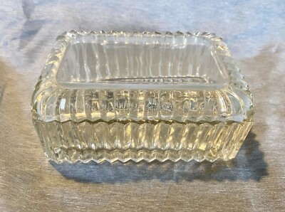 depression glass cigarette holder Trinket Box 1940s Box Clear Ribbed Art w/Lid 1930s Art Deco Fostoria Glass