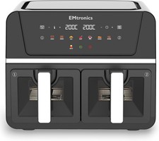 EMtronics 9L Dual Zone Air Fryer with Windows 2400W Family Size, 8 Preset Cookin