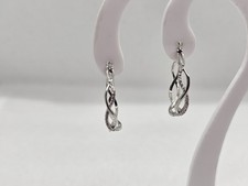 Image of Sterling Silver 925 Twisted Cubic Zirconia Hoop Earrings - Approx 2.3cm