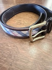 Vineyard Vines Canvas Leather Club Belt 32 Blue Red Plaid Brass Buckle Men  s