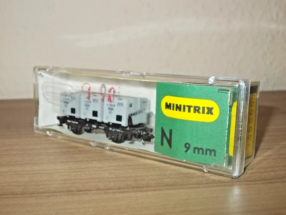 MINITRIX: Nr. 3536, "Von Haus Zu Haus"-Containertragwagen, OVP!