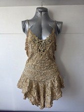 Vintage 1980s Cinema Etoile Gold Lace Lingerie Nightie Dress L
