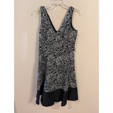 Nine West Dress Women 8 Black White Excellent Geometric Fit Flare Sleeveless
