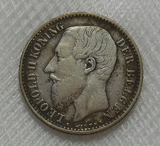 1887 BELGIUM ONE FRANC SILVER COIN VF