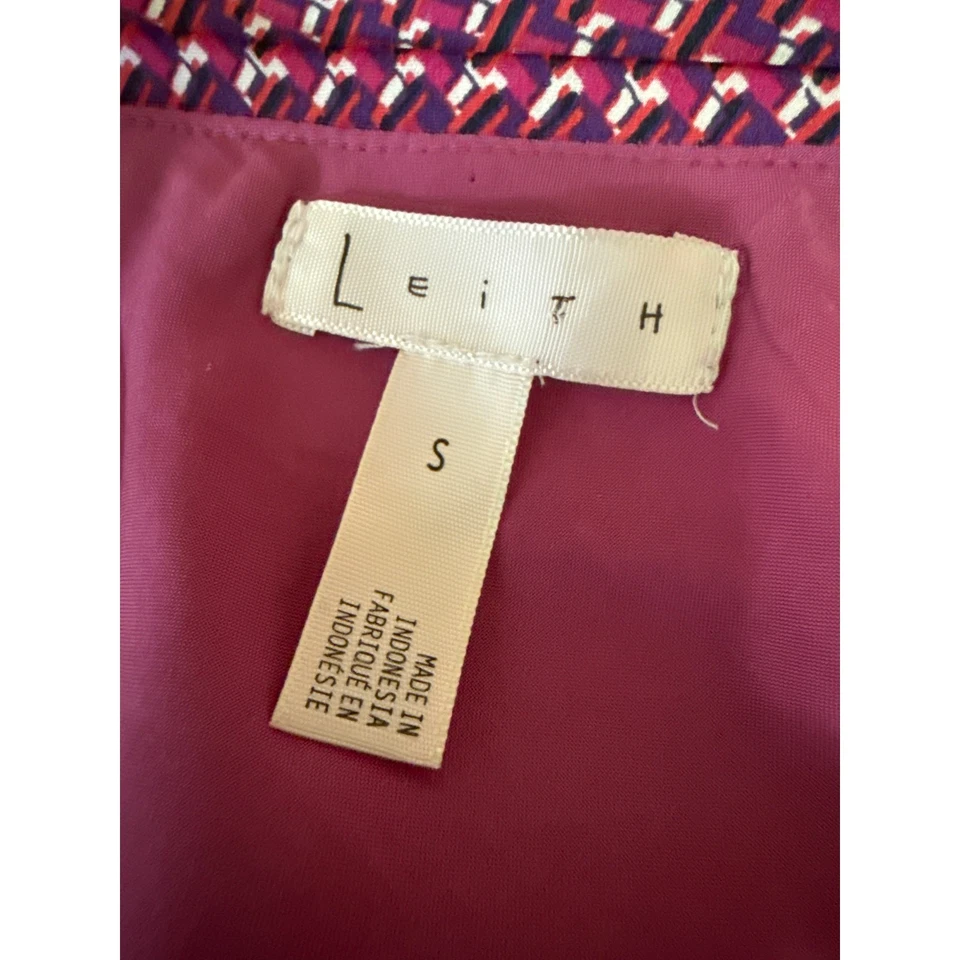 Женская розовая фиолетовая шелковая атласная юбка миди с геометрическим принтом Leith Bias трапециевидная S - Изображение 4 из 4