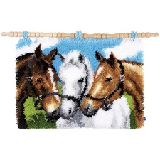 Latch Hook Kits Rug Three Horses Crochet Yarn Cushion Colour Pre-Printed Canvas