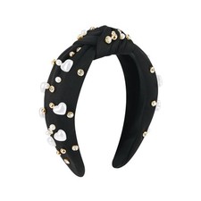 Love Heart Pearl Crystal Headbands for Women Jeweled Top Knotted Fashion Head...