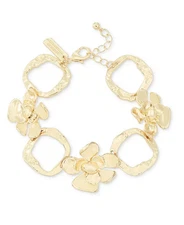 I.N. C. Gold-Tone Flower Statement Flex Bracelet 7.25" + 1.25" Ext NWT $39.50