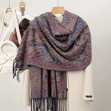 Soft Cashmere Feel Paisley Scarf Wrap Stole Cotton Blend