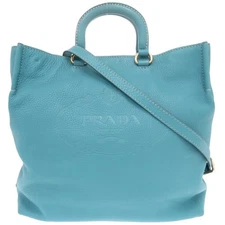 AUTHENTIC PRADA BR4617 2WAY Tote Bag Blue Leather