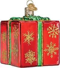 Old World Box Glass Blown Ornament for Christmas Tree, Handcrafted Holiday