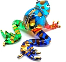 Handmade Mini 2" Cute Multicolor Frog Figures Blown Glass Art, Miniature Animals