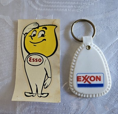 1962 Old ESSO WATER DECAL for Glass Surface & EXXON Clean White KEY RING 