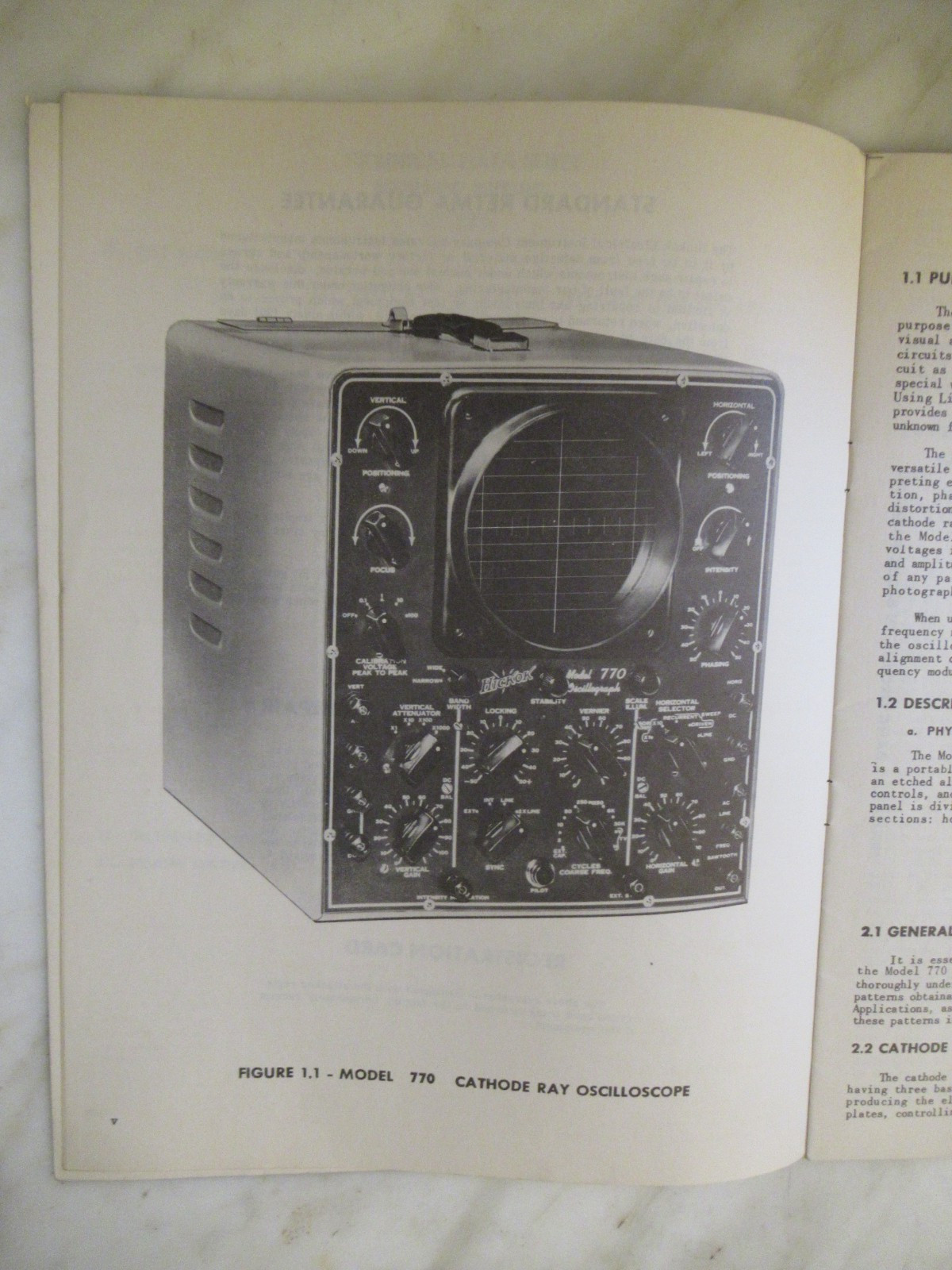 HICKOK MODEL 770 CATHODE RAY OSCILLOSCOPE MANUAL  - ORIGINAL