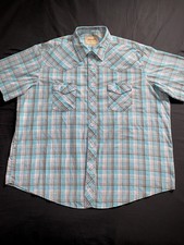 Wrangler Western Shirt Mens 2XL Turquoise Plaid Pearl Snap Cowboy Rodeo EUC