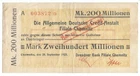 Emergency money, Saxony, Chemnitz, Dresden Bank on ADCA, 200 million Mark, 28. Sept. 1923