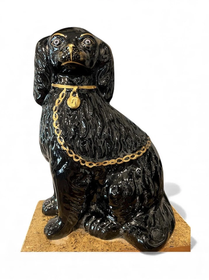 Jackfield  Staffordshire Black Spaniel Dog Lamps Pair Antique 1860's English - Image 2 of 4