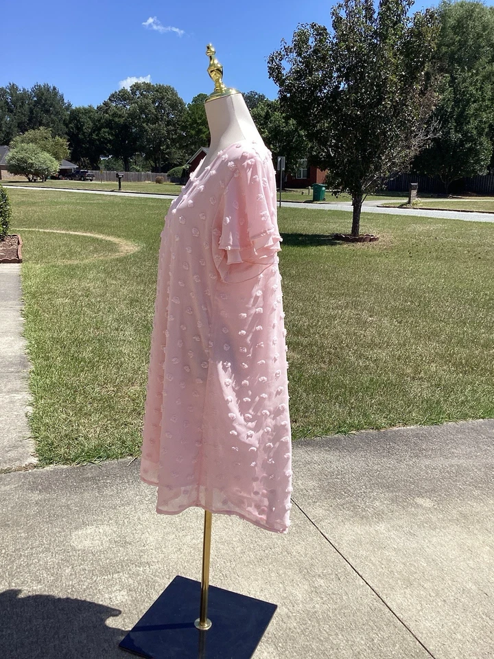 Hermoso Vestido de Moda Rosa Manga Corta Pom Pom Talla XL Foto 4 de 4