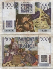 France 500 Francs 1952 Pick # 129c VF