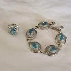 Vintage Sterling Silver & Blue Stone Bracelet Ring Set