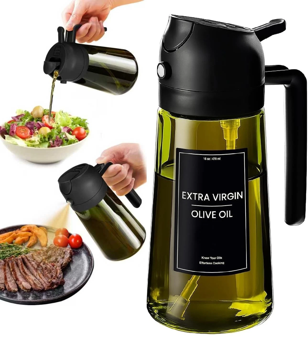 XBllcyiv 16oz/470ml Glass Olive Oil Sprayer for Cooking - 15.9 Ounces, black