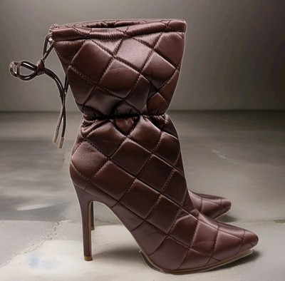 Cape Robbin Makayla Quilted High Heeled Brown Boots Women's Size 8 Bootie NIB