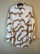 WoWo Fashion Women’s XXL Long Blouse Tan Ivory Flowy Fabric Dress Up Or Down