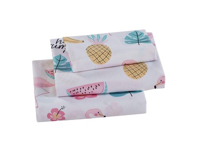 Sheet Set /Teens Flamingo Pineapple Banana Watermelon Hibiscus Tropical Leaf ...