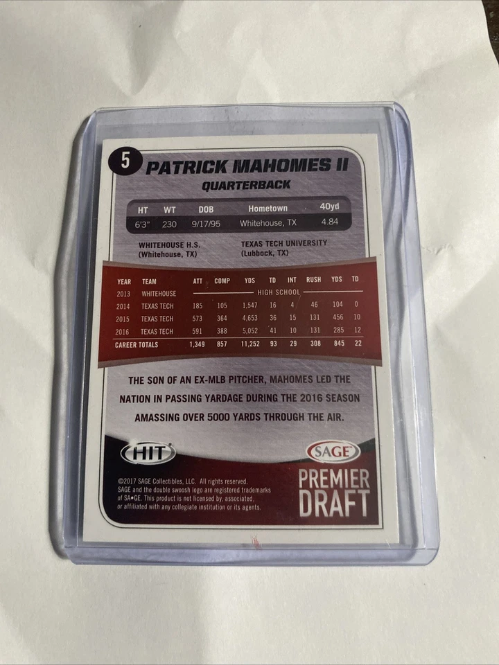 2017 Sage Hit - Patrick Mahomes II #5 Silver (RC) - Image 2 of 2