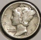 Silver Dime - Mercury - 1941-S (Cleaned / scuffed ) [48]