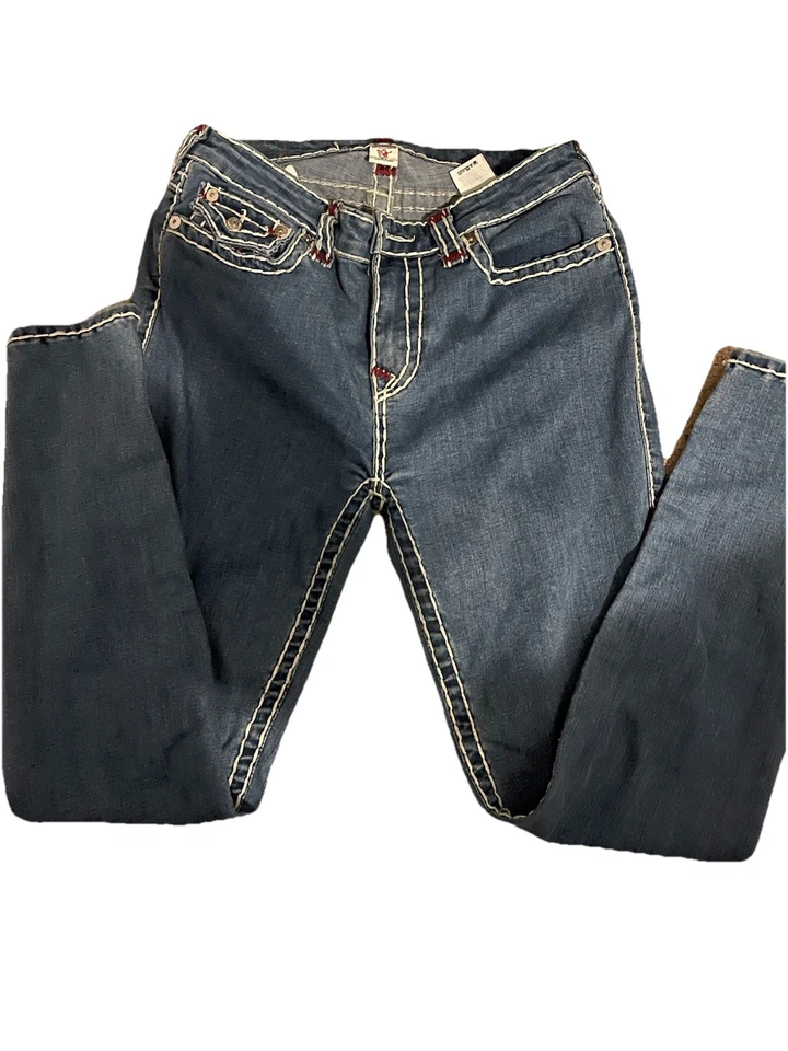Pantalones de mezclilla True Religion para mujer gira mundial Billie tiro medio ajustados puntada rojiza talla 31 Foto 4 de 4