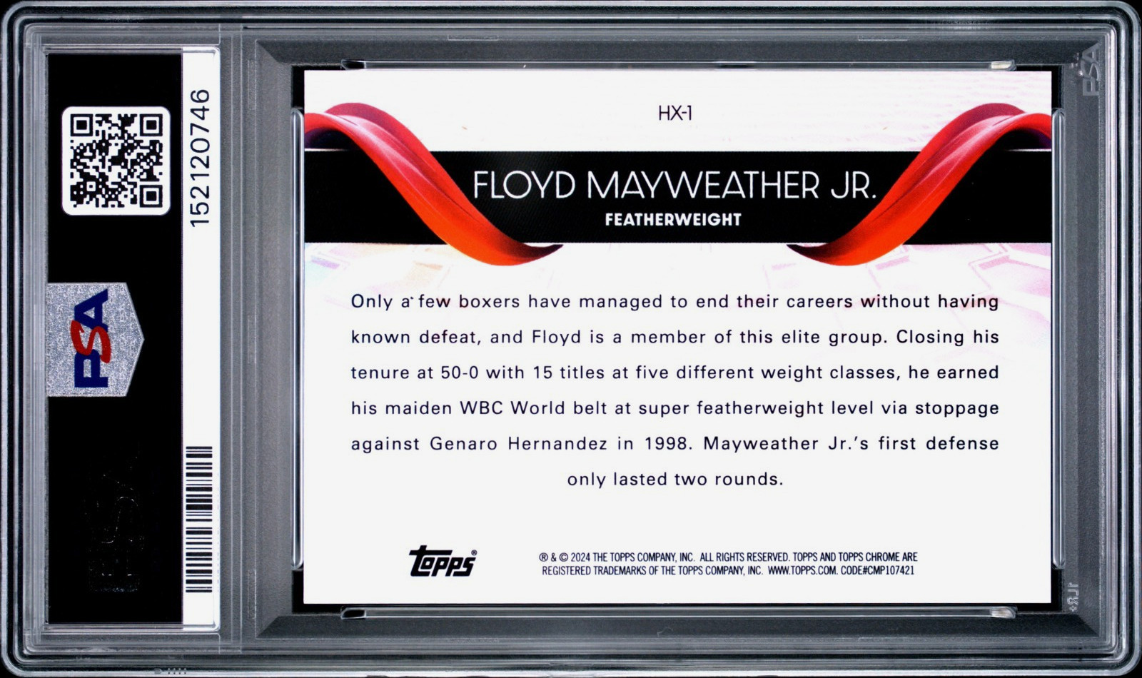 FLOYD MAYWEATHER JR. 2024 TTOPPS CHROME #HX-1 HELIX SSP PSA 10 POP 5 view 2