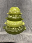 Set of 4 PYREX Green/Lime Spring Blossom Crazy Daisy Nest Bowls 441/442/443/444