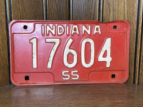 Antique 1955 Indiana Motorcycle License Plate Tag Classic Indian Harley Davidson